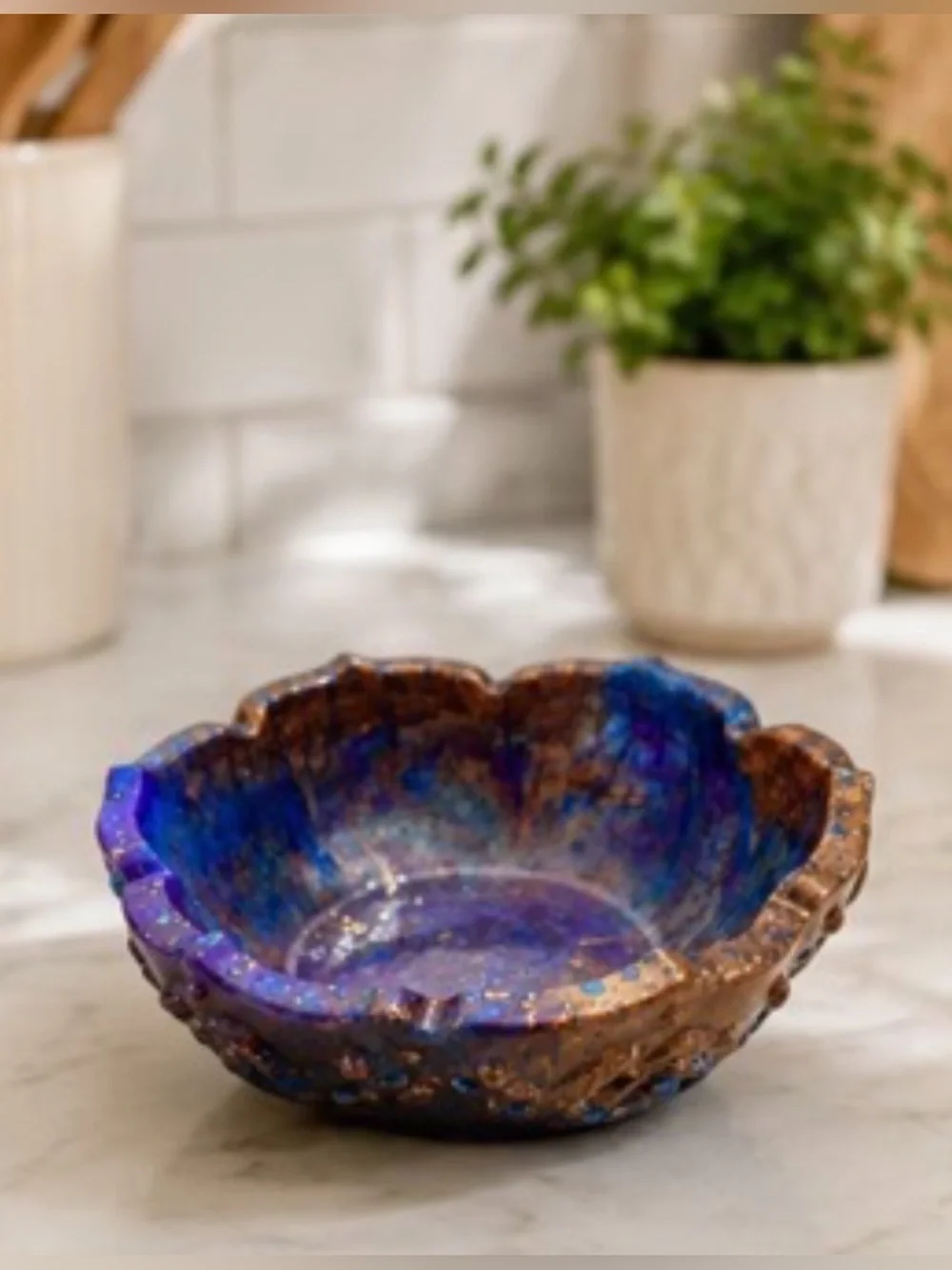 Handmade Iridescent Resin Trinket Dish in Blue and Brown